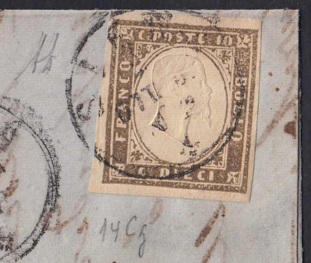 182 - 1861 - Carta enviada desde Siena a Massa el 10/03/61 franqueada con c. 10 placa marrón gris oliva. (14Cg).