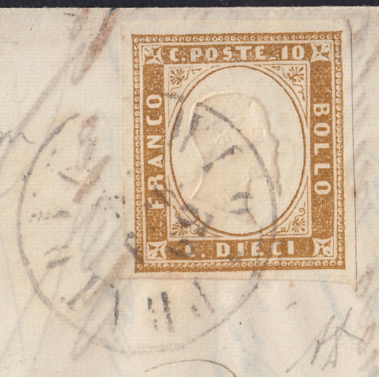183 - 1862  Lettera spedita da Pratovecchio per Arezzo 3/2/62 affrancata con c. 10 bruno bistro II tavola (14Co).