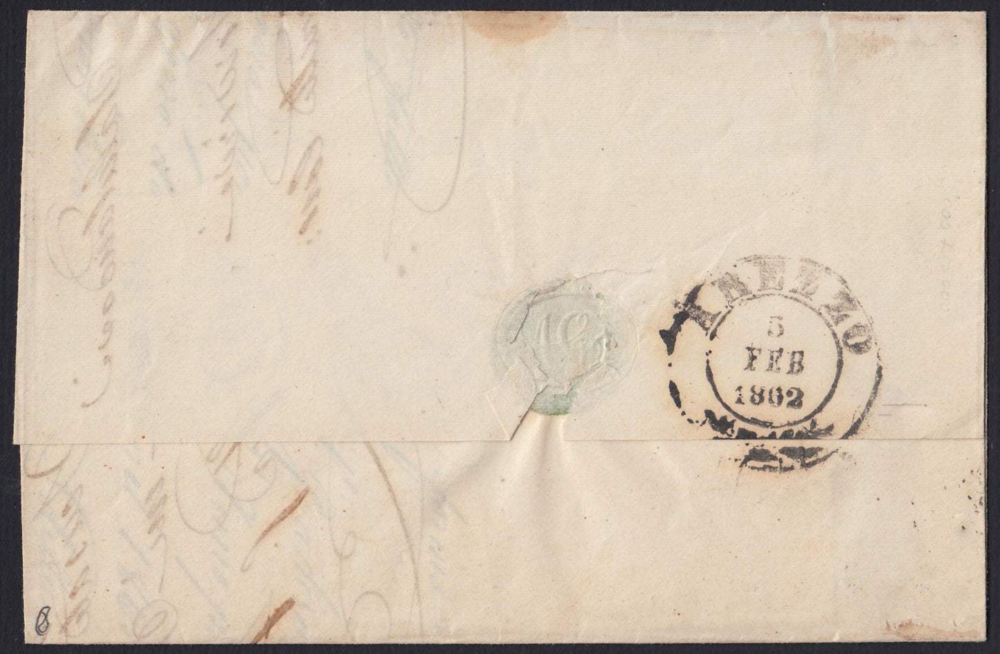 183 - 1862  Lettera spedita da Pratovecchio per Arezzo 3/2/62 affrancata con c. 10 bruno bistro II tavola (14Co).