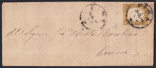 186 - 1862  Lettera spedita da Pisa per Cecina 5/3/62 affrancata con c. 10 bistro oliva II tavola (14D).