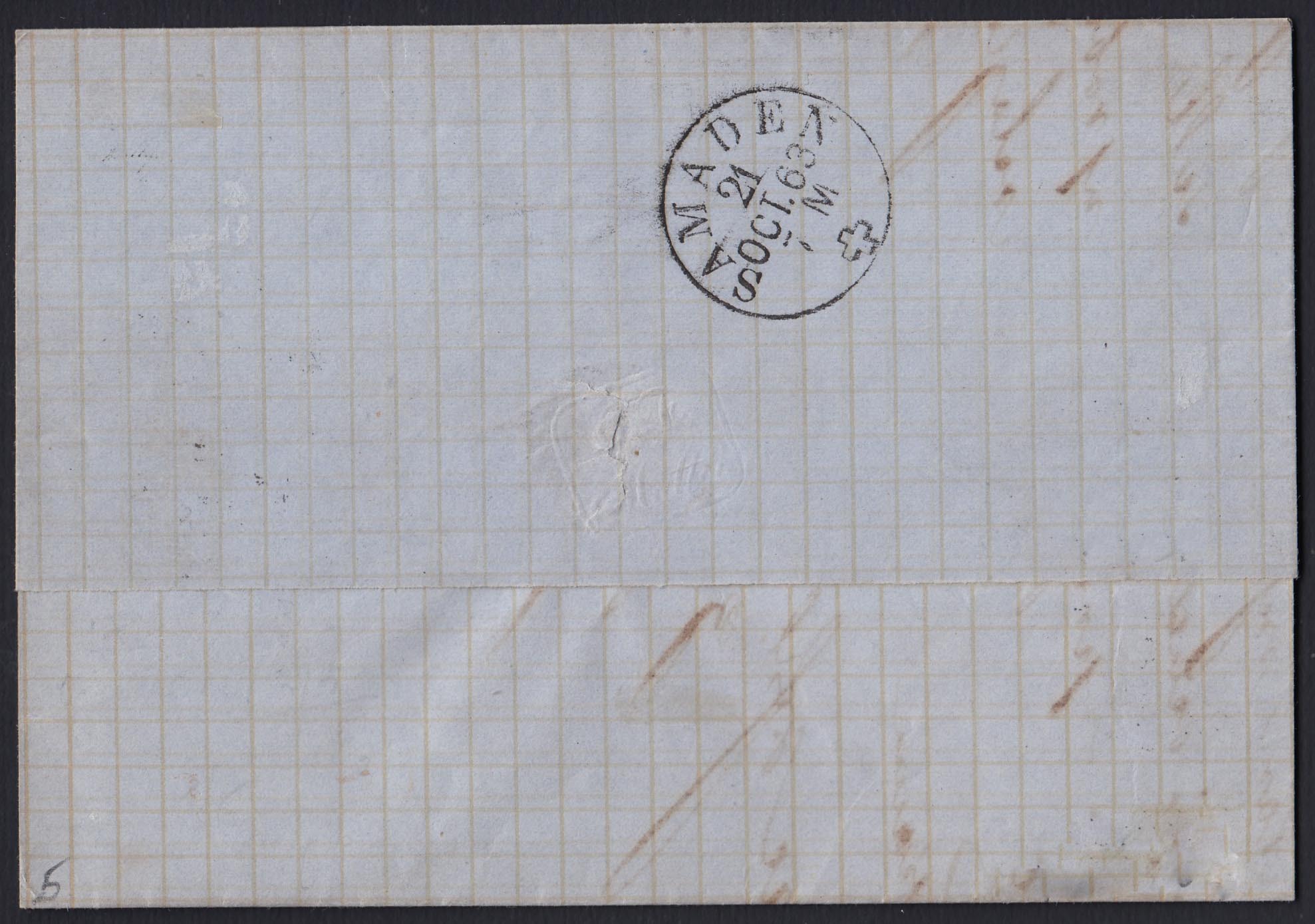 187 - 1863 Letter sent from Chiavenna to Zug (Samaden, Switzerland) franked with c. 10 dark bistro II table (14Eb).