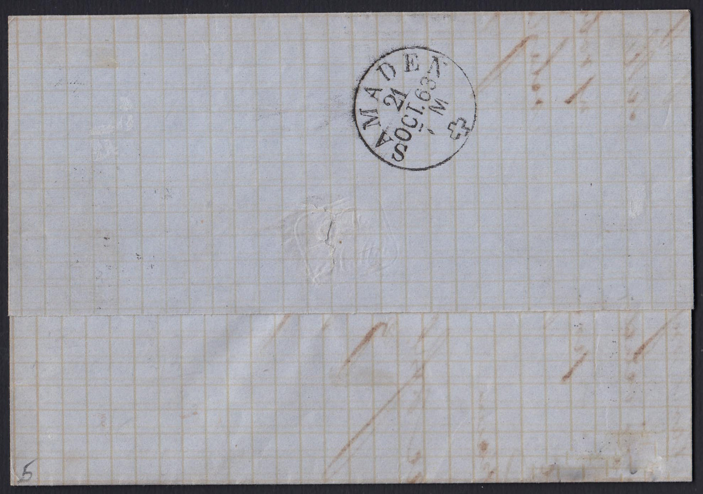 187 - 1863  Lettera spedita da Chiavenna pe Zug (Samaden, Svizzera) affrancata con c. 10 bistro scuro II tavola (14Eb).