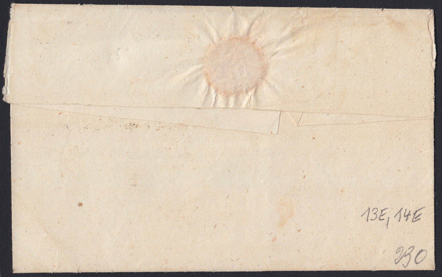 188 - 1863  Lettera spedita da Bari per città 17/7/63 affrancata con c. 5 verde cupo + c. 10 bistro (13E + 14E).