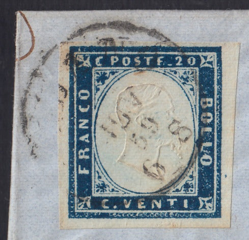 194 - 1859 - Letter sent from Milan to Lodi 1/11/59, franked with c. 20 Dark blue I table edition 1859 (15B)
