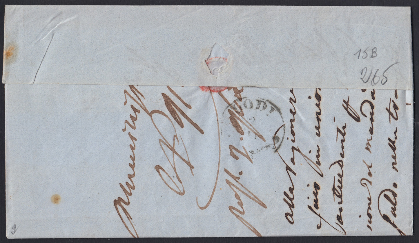 194 - 1859 - Lettera spedita da Milano per Lodi 1/11/59, affrancata con c. 20 Azzurro scuro I tavola tiratura 1859 (15B)