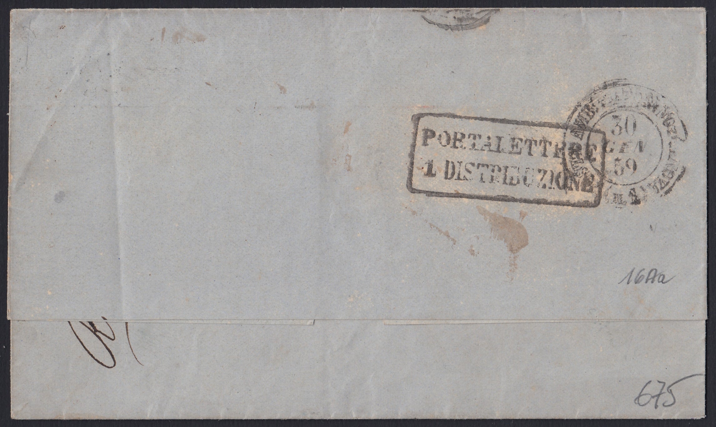 199 - 1859 - Letter sent from Genoa to Milan 30/1/59 franked with c. 40 light scarlet red edition 1857 (16Aa) 