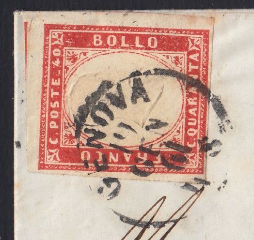 201 - 1861 - Lettera spedita da Genova per Parigi 19/1/61 affrancata con c. 40 rosso tiratura 1860 (16C)