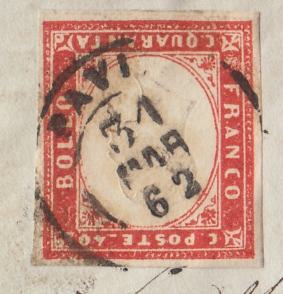 202 - 1862 - Letter sent from Pavia to Chambery 31/3/62 franked with c. 40 vermilion red edition 1861 (16Da) 