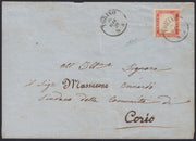 203 - 1859 - Letter sent from Turin to Corio 16/6/59 franked with c. 40 carmine red edition 1859 (16Bb) 