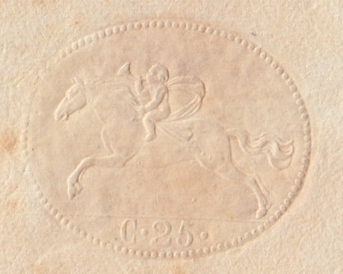 206 - 1875 - Precursori, Cavallino di Sardegna stampa a secco da c. 25 nuovo su foglio filigranato (R5).