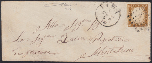 229 - 1861 - IV issue, letter sent from Pisa to Montalcino 3/6/62 franked with conc. 10 bruno bistro II table edition 1861 (14Co, Cancellation p. 12)