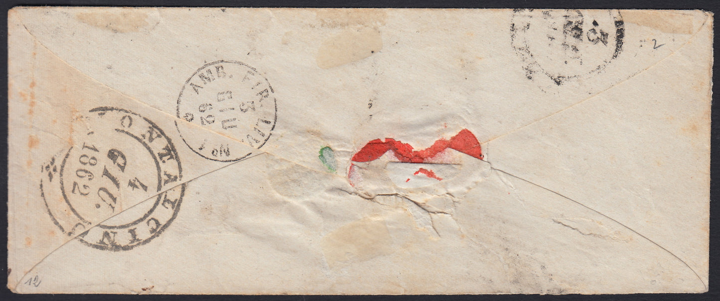 229 - 1861 - IV emissione, lettera spedita da Pisa per Montalcino 3/6/62 affrancata conc. 10 bruno bistro II tavola tiratura 1861 (14Co, Annullo p.ti 12)