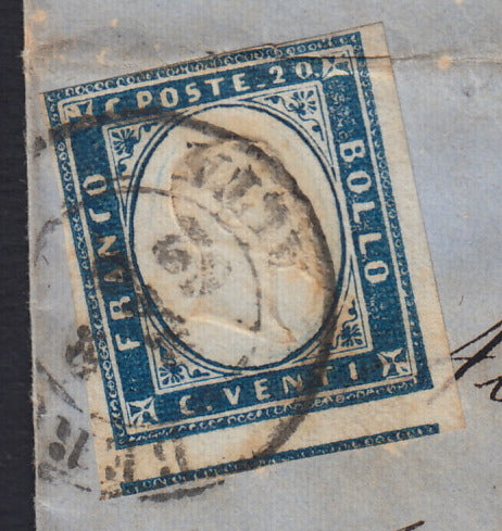 SARDSP237 - 1862 - Lettera spedita da Bergamo Alta per Torino 9/5/62 affrancata con c. 20 celeste II tavola (15Da)