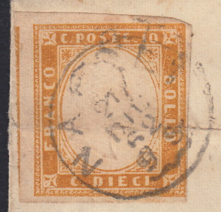 SARDSP254 - 1862 - Lettera spedita da Napoli per Formicola 20/12/62 affrancata con c. 10 bistro arancio II tavola isolato (14Df)