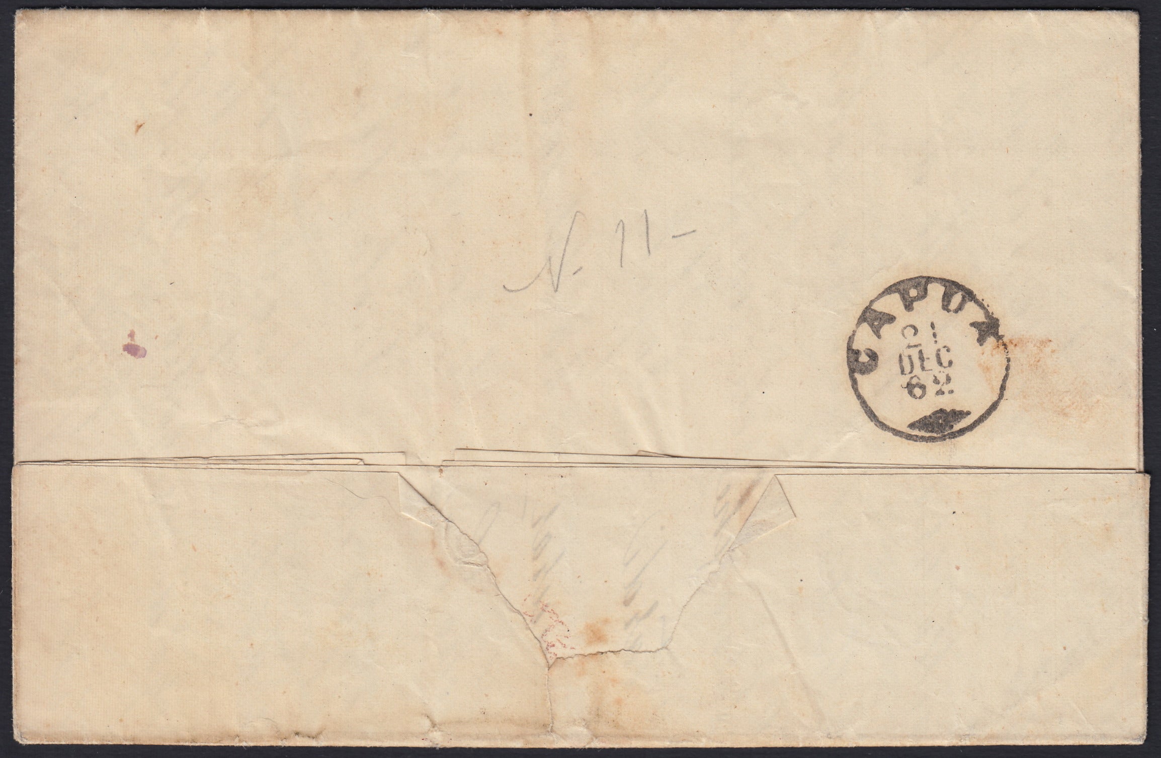 SARDSP254 - 1862 - Lettera spedita da Napoli per Formicola 20/12/62 affrancata con c. 10 bistro arancio II tavola isolato (14Df)