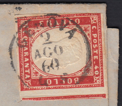 258 - 1860 - IV emissione, Lettera spedita da Genova per Torino 2/8/60 affrancata con c. 40 rosso tiratura 1860 (16C)