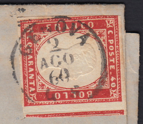 258 - 1860 - IV issue, Letter sent from Genoa to Turin 2/8/60 franked with c. 40 red edition 1860 (16C)