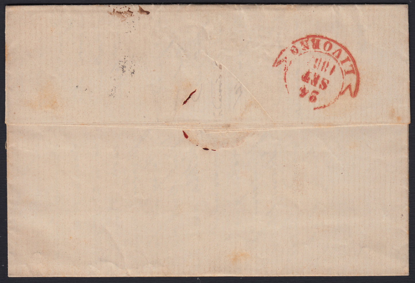 259 - 1857 - IV emissione, Lettera spedita da Genova per Livorno 22/9/57 affrancata con c. 40 rosso scarlatto tiratura 1857 (16A, Rattone n. 33a)