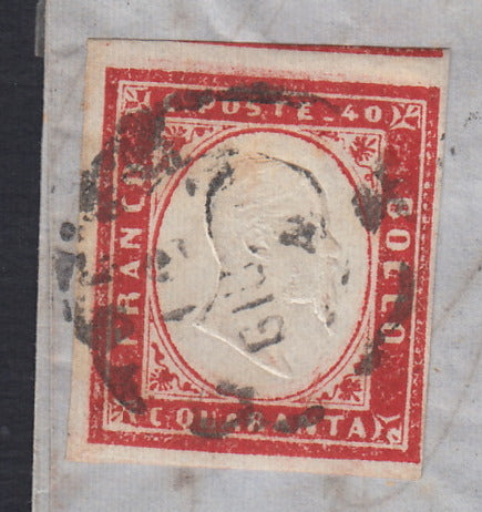 260 - 1863 - IV issue, Letter sent from Livorno to Lyon 12/6/63 franked with c. 40 intense carmine red edition 1861 (16D, Rattone n. 41d)