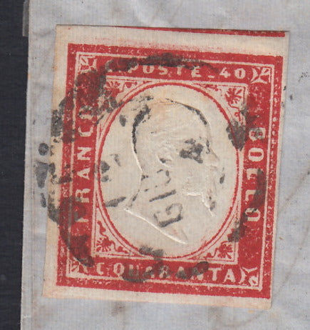 260 - 1863 - IV número, Carta enviada de Livorno a Lyon el 6/12/63 franqueada con c. 40 rojo carmín intenso edición 1861 (16D, Rattone n. 41d)