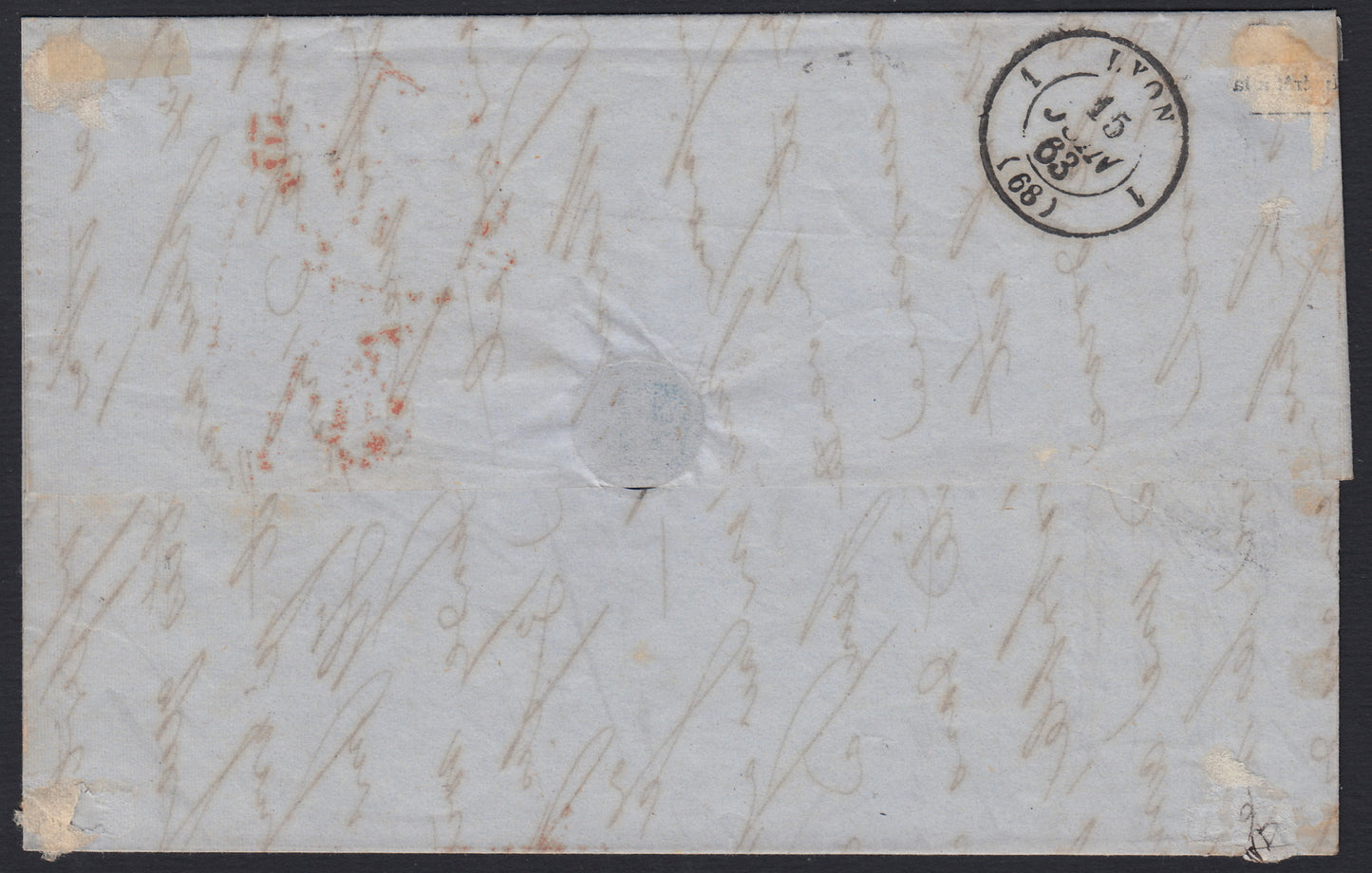 260 - 1863 - IV issue, Letter sent from Livorno to Lyon 12/6/63 franked with c. 40 intense carmine red edition 1861 (16D, Rattone n. 41d)