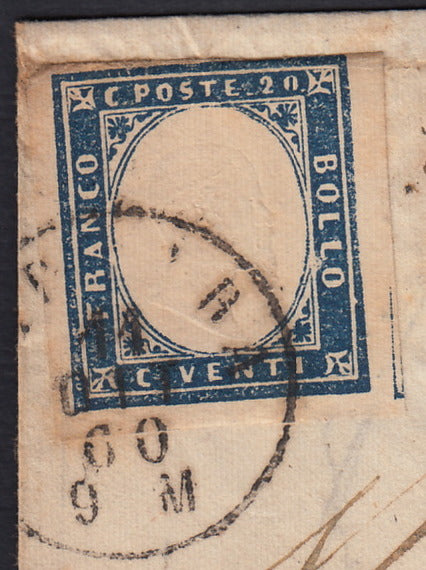 SARDSP263 - 1860 - Lettera spedita da Ferrara per Legnago 11/10/60 affrancata con c. 20 azzurro I tavola (15Ca)