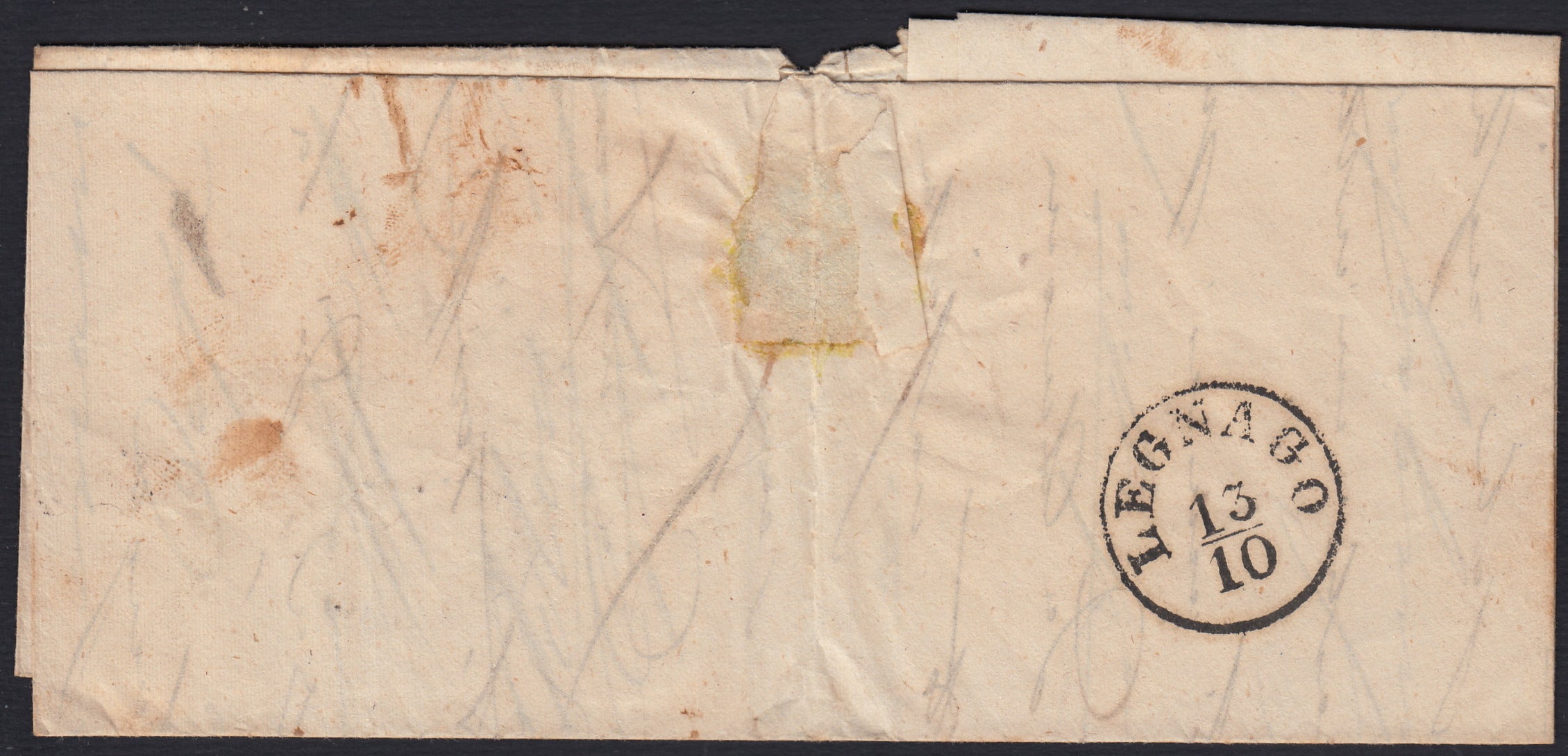 SARDSP263 - 1860 - Lettera spedita da Ferrara per Legnago 11/10/60 affrancata con c. 20 azzurro I tavola (15Ca)