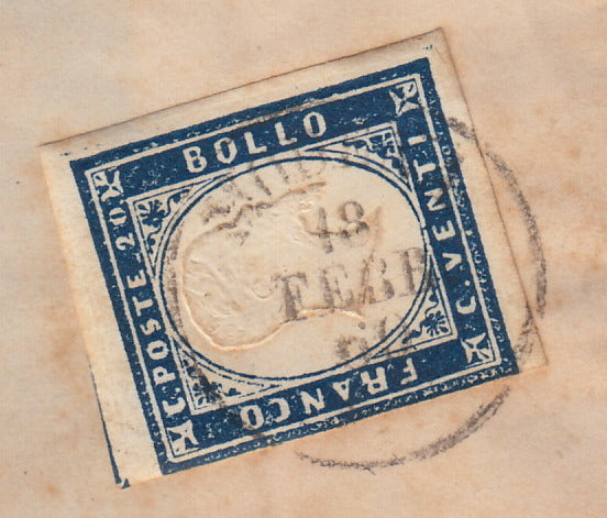 SARDSP264 - 1860 - Fronte di lettera spedita da Modena per Firemze 18/2/60 affrancato con c. 20 azzurro oltremare I tavola (15Aa)