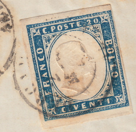 SARDSP265 - 1862 - Lettera spedita da Bergamo (Alta) per Romano 27/3/62 affrancata con c. 20 celeste II tavola (15D)