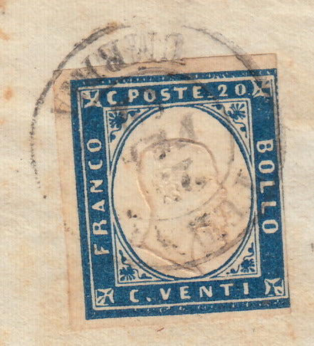 SARDSP276 - 1862 - Lettera spedita da Terni Umbria per Foligno 24/2/62 affrancata con c. 20 celeste II tavola (15Da)