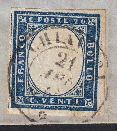 SARDSP269 - 1860 - Lettera spedita da Chiavari per Sestri Levante 21/4/&0 affrancata con c. 20 celeste I tavola (15Ca)