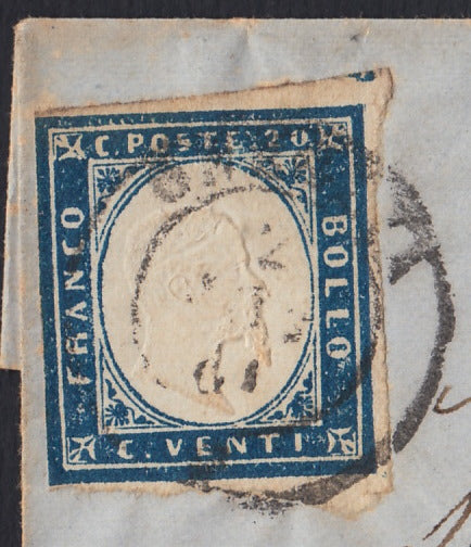 SARDSP278 - 1860 - Lettera spedita da Oneglia per Pieve 2/9/60 affrancata con c. 20 cobalto grigiastro I tavola (15Cb)