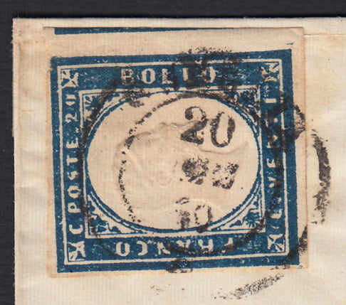 SARDSP286 - 1860 - Lettera spedita da Oneglia per Pieve 20/9/60 affrancata con c. 20 cobalto grigiastro I tavola (15Cb)
