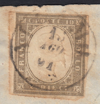 SARDSP287 - 1861 - Fronte di lettera spedita da Alcamo per mazzara affrancata con c. 10 grigio olivastro I tavola (14C)
