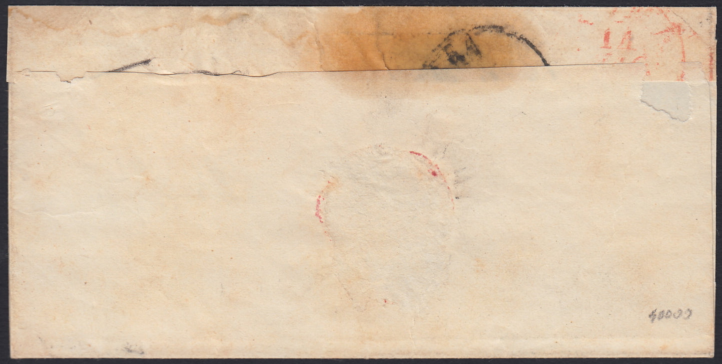 SardSP298 - 1857 - II emissione c. 40 rosa chiaro + IV emissione c. 20 cobalto su lettera da Domodossola per Roma 8/5/57 (6 + 15)