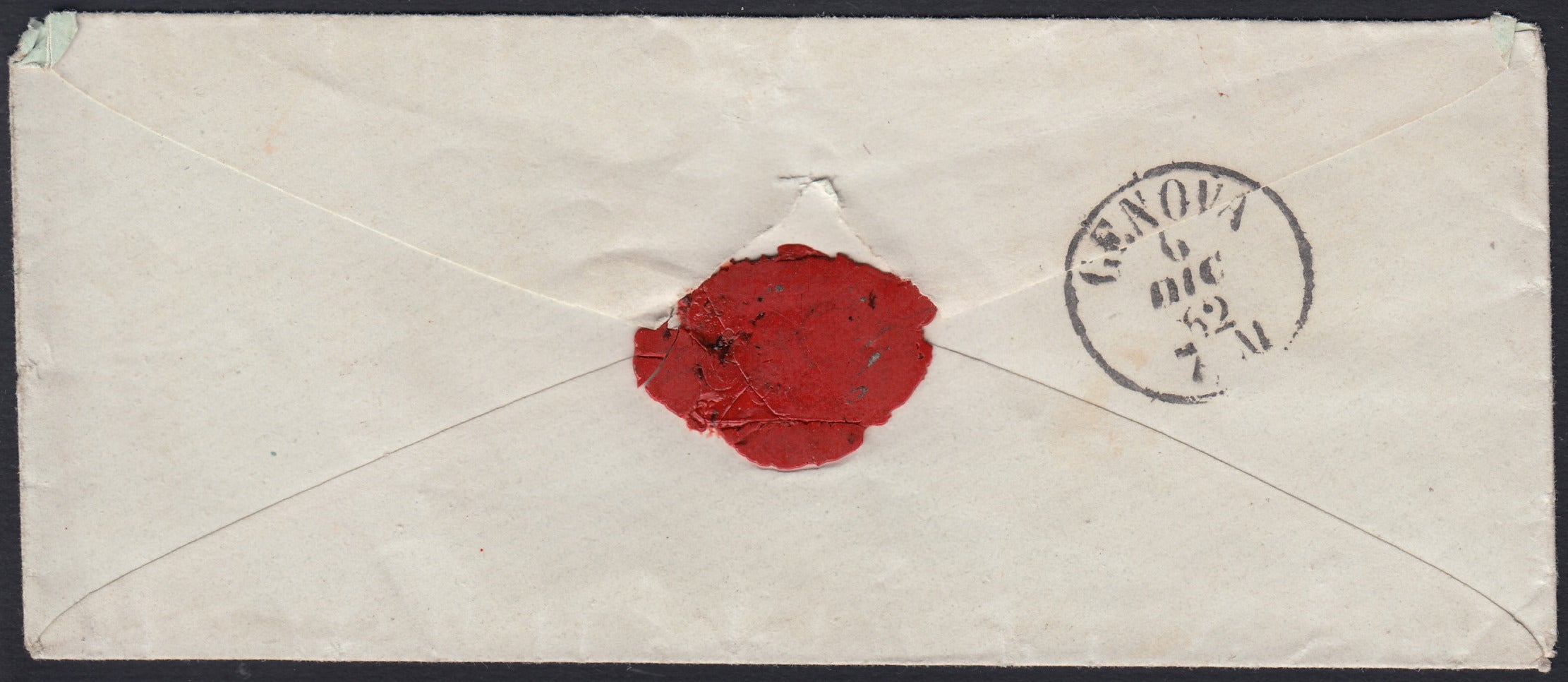 SARDSP307 - 1862 - Lettera spedita da Albenga per Genova 5/12/62 affrancata con c. 20 celeste chiaro Ii tavola (15D)