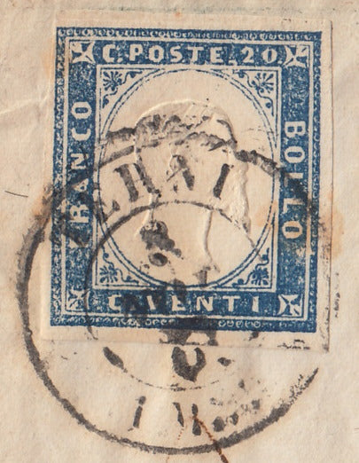 SardSp311 - 1861 - Letter sent from Terni Umbria to Rome 8/11/61 franked with c. 20 greyish light blue II plate (15Db) 