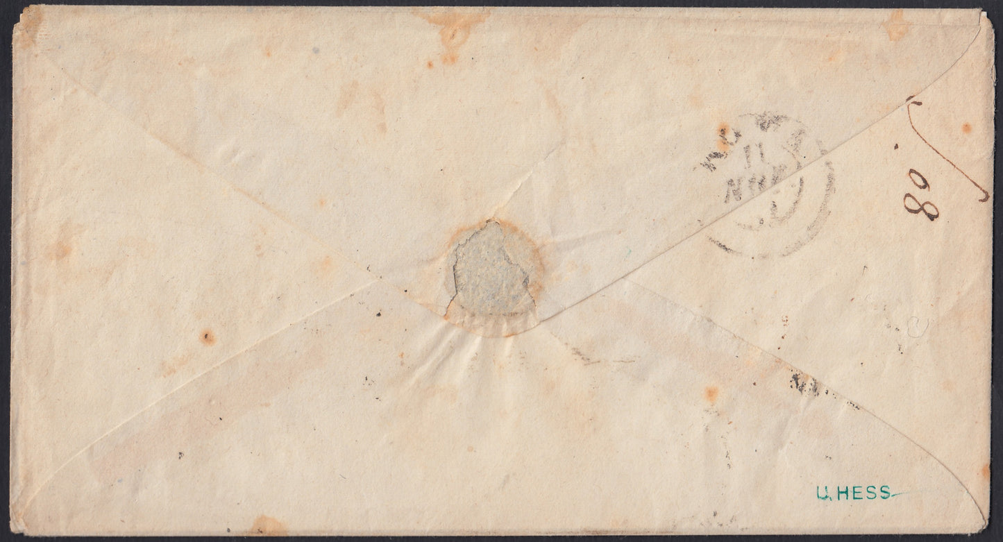 SardSp311 - 1861 - Lettera spedita da Terni Umbria per Roma 8/11/61 affrancata con c. 20 celeste grigiastro II tavola (15Db)
