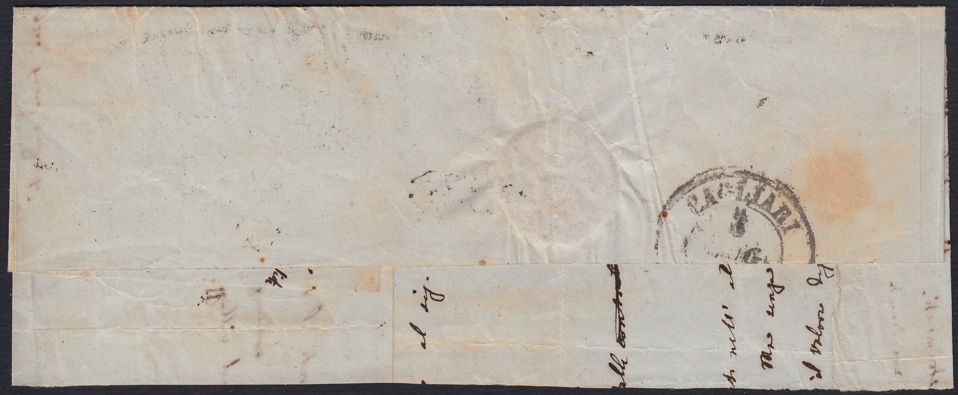SardSP358- 1858 - IV emissione c. 10 terra d'ombra giallognolo I tavola coppia orizzontale da Oristano per Cagliari 2/7/58 (14b)