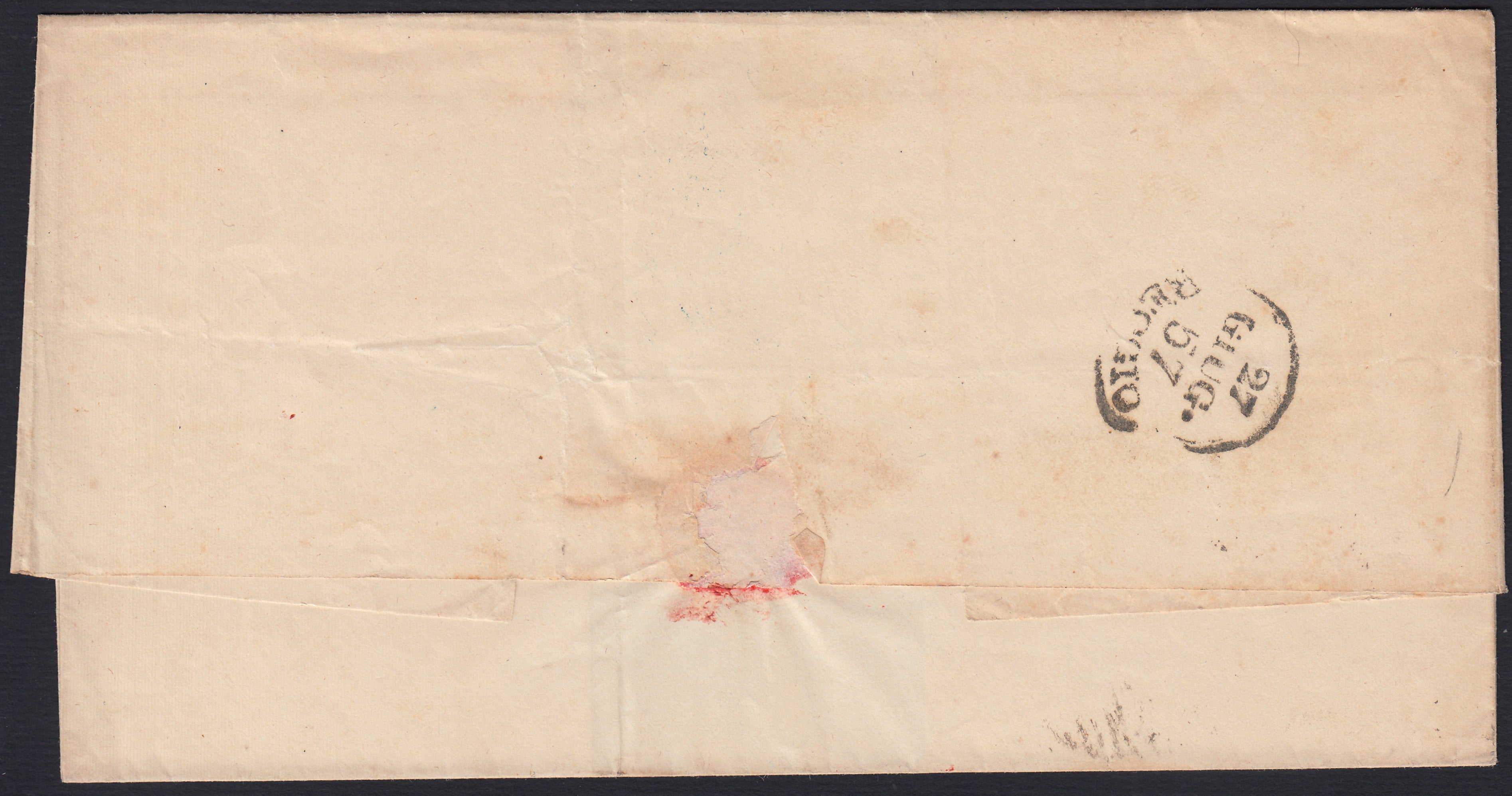 SardSP359- 1857 - IV emissione c. 40 vermiglio I tiratura isolato su lettera da Torino per Reggio di Modena 25/6/57 (16a)