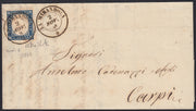 SardSP371 - 1861 - Lettera spedita da La Mirandola per Carpi 2/11/61 affrancata con c. 20 Celeste II tavola (15Da)