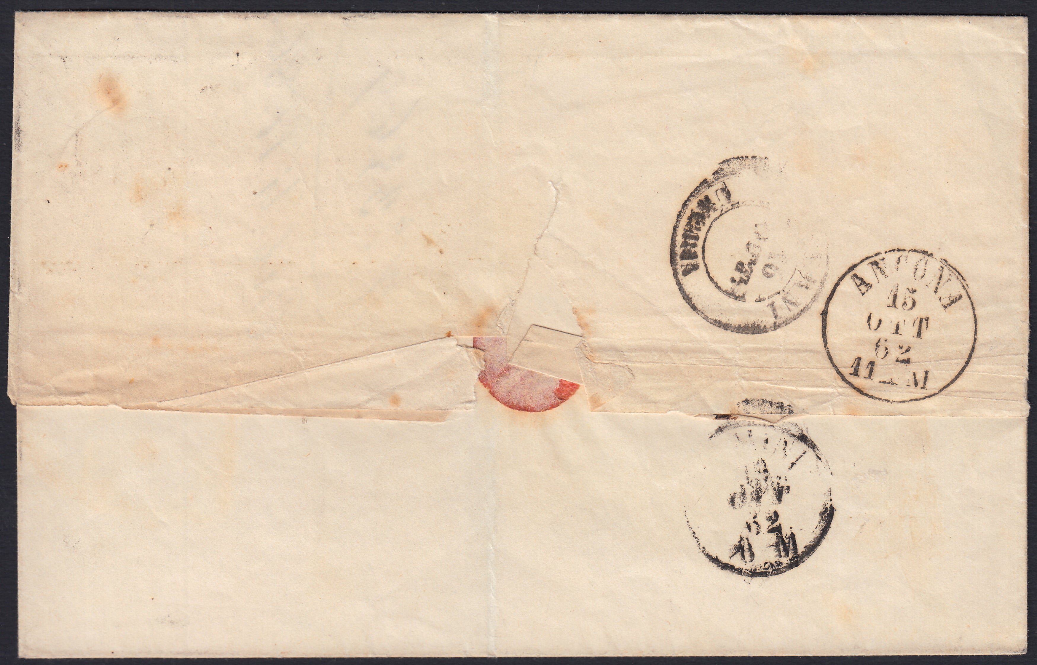 SardSP372 - 1862 - Lettera spedita da Russi (Ravenna) per Terni 14/10/62 affrancata con c. 20 indaco violaceo scuro II tavola (15Ea)