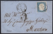 SardSP374 - 1861 - Lettera spedita da Casalmaggiore per Mantova 20/7/61 affrancata con c. 20 celeste grigiastro chiaro II tavola (15Dba)