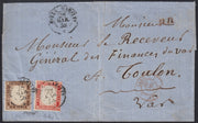 SardSP383 - 1858 - Lettera spedita da Nizza Marittima per Toulon 28/3/58 affrancata con c. 10 terra d'ombra I tavola + c. 40 vermiglio arancio scuro (14 + 16Ac)