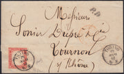 SardSP392 - 1861 - Lettera spedita da Torino per Tournon (Francia) 19/8/61 affrancata con c. 40 rosso vermiglio stampa povera (16Da)