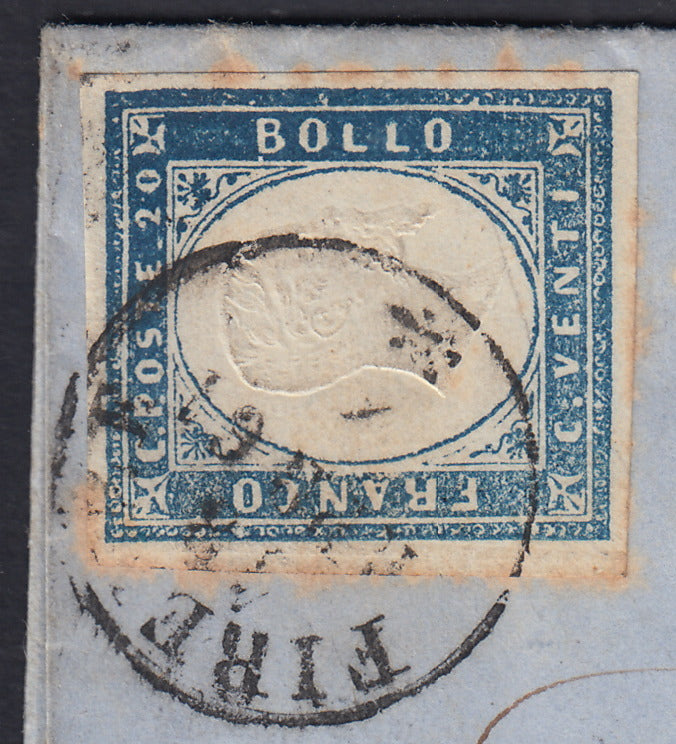 SardSP400 - 1861 - Lettera spedita da Firenze x Napoli 13/4/61 affrancata con c. 20 celeste grigiastro II tavola (15Db)