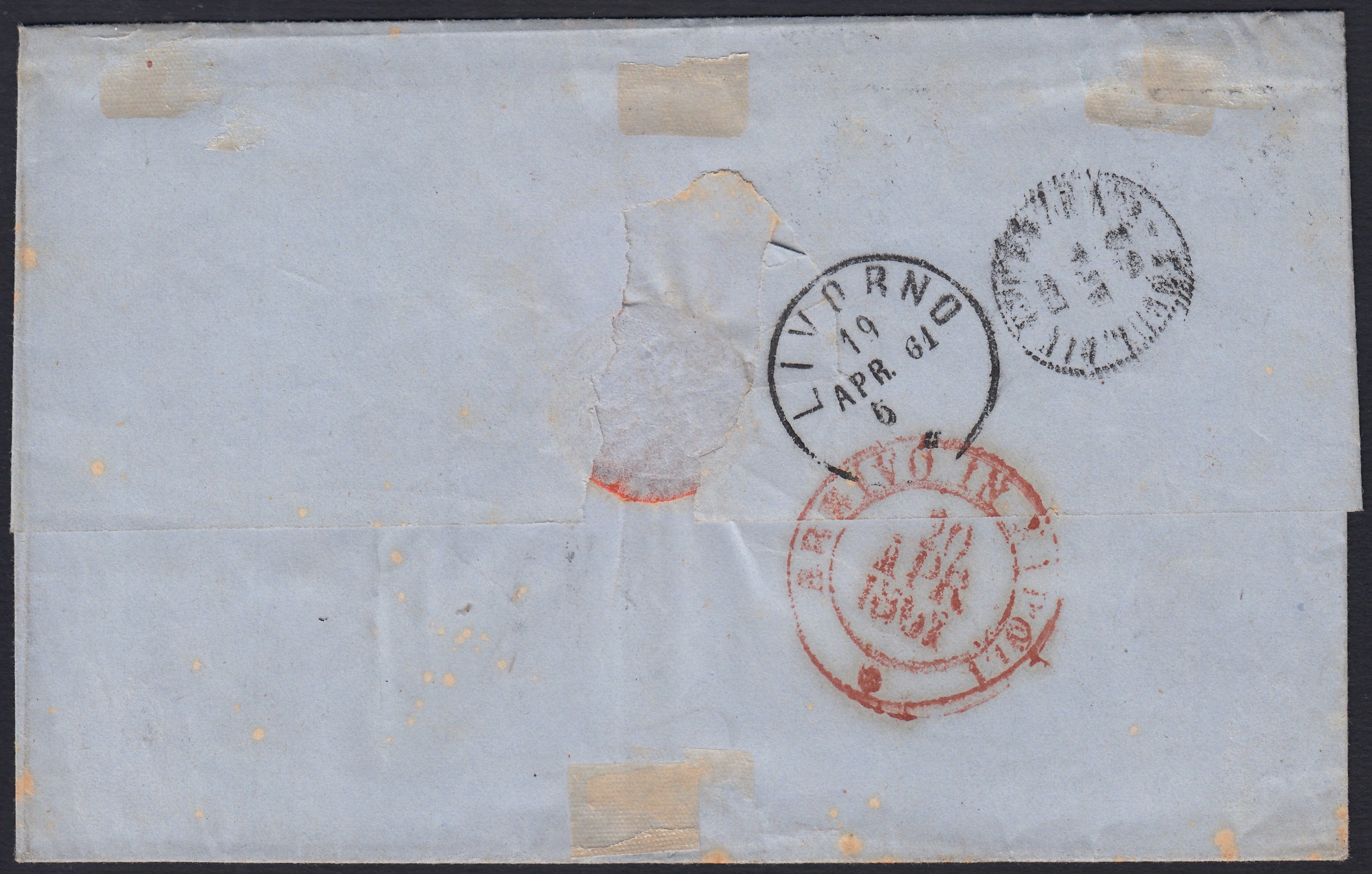 SardSP400 - 1861 - Lettera spedita da Firenze x Napoli 13/4/61 affrancata con c. 20 celeste grigiastro II tavola (15Db)