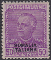 SOM21 - 1930 - Francobollo tipo Parmeggiani soprastampato SOMALIA ITALIANA, c. 50 lilla nuovo con gmma originale (139)