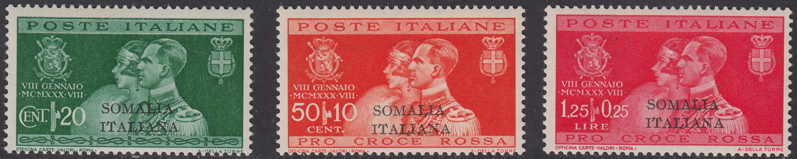 SOM27 - 1930 - Nozze del Principe Umberto, serie di tre valori, nuova con gomma integra (130/132)