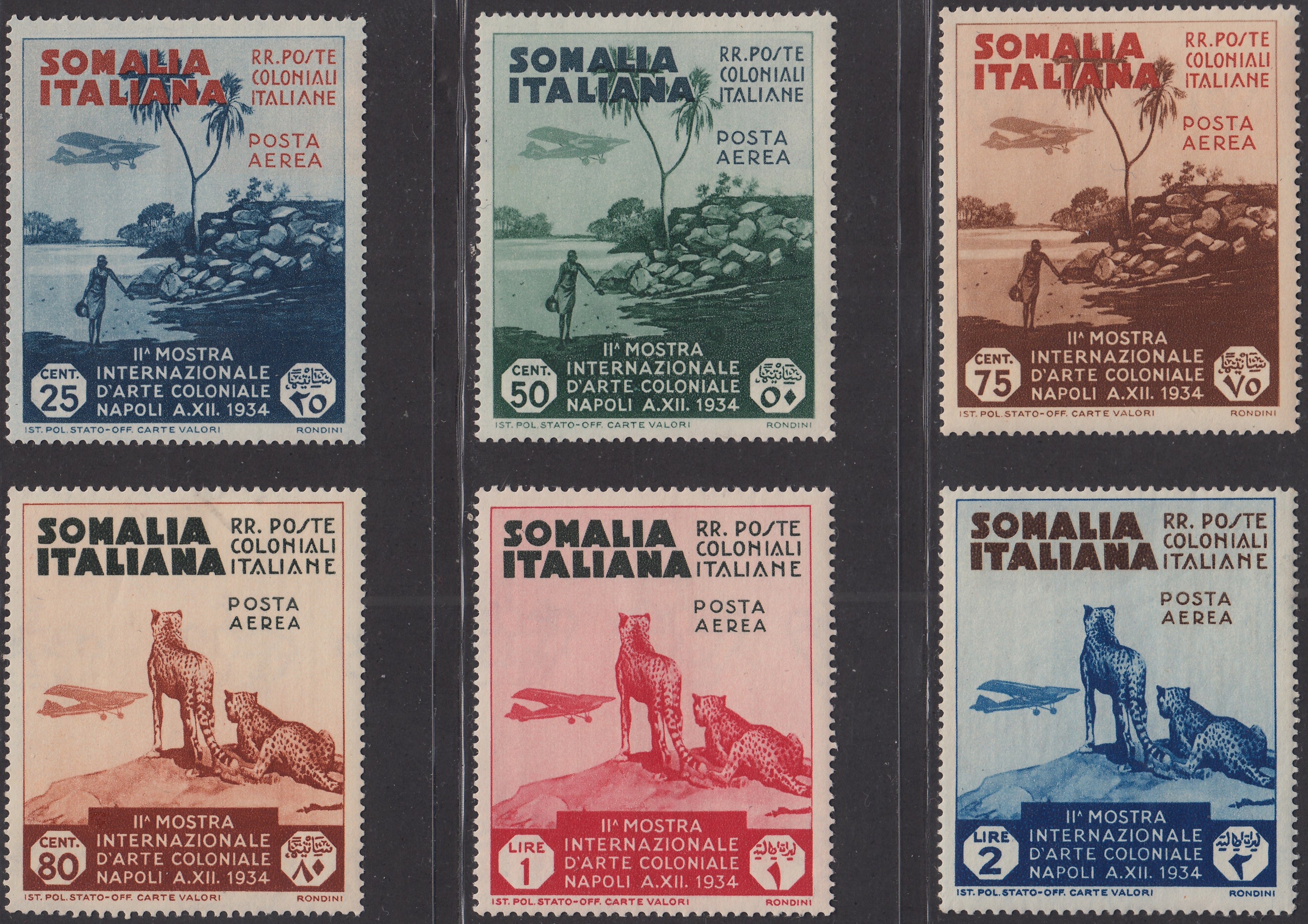 SOM30 - 1934 - 2a mostra internazionale di arte coloniale, serie completa di Posta Ordinaria + Posta Aerea nuova gomma integra (193/198 + A1/6)